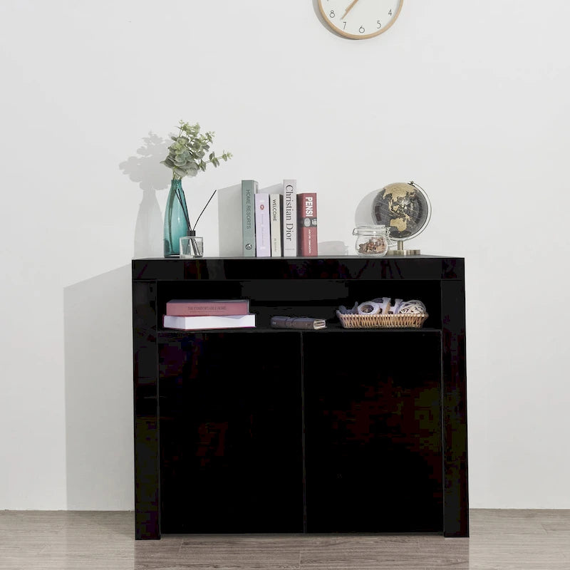 Armoire de rangement à LED 2 portes noir/blanc pour 1 à 2 personnes
