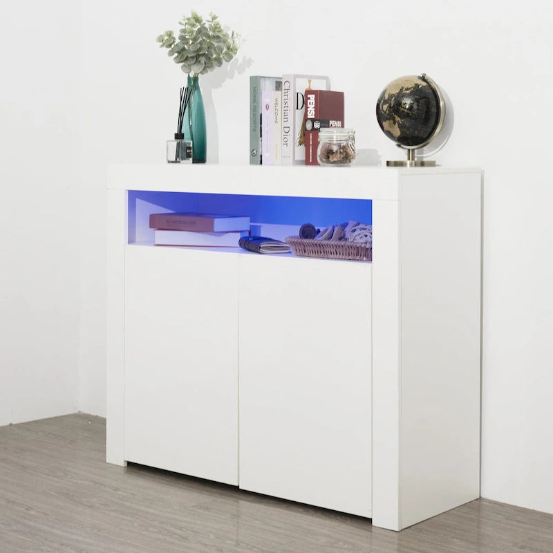 Armoire de rangement à LED 2 portes noir/blanc pour 1 à 2 personnes