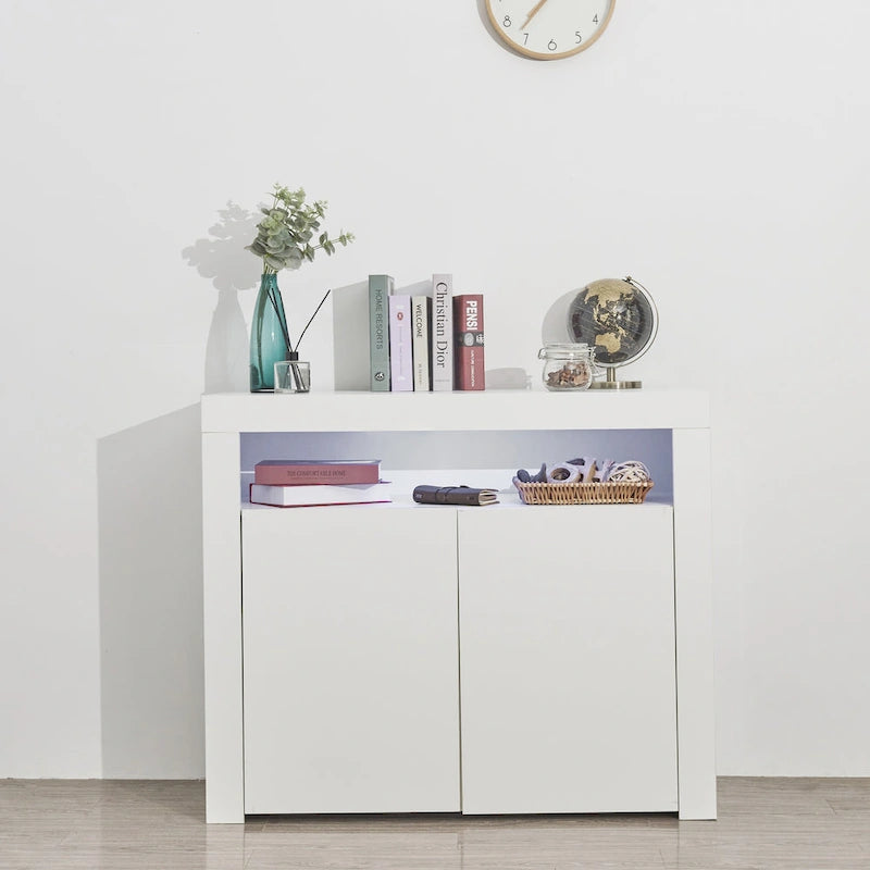 Armoire de rangement à LED 2 portes noir/blanc pour 1 à 2 personnes