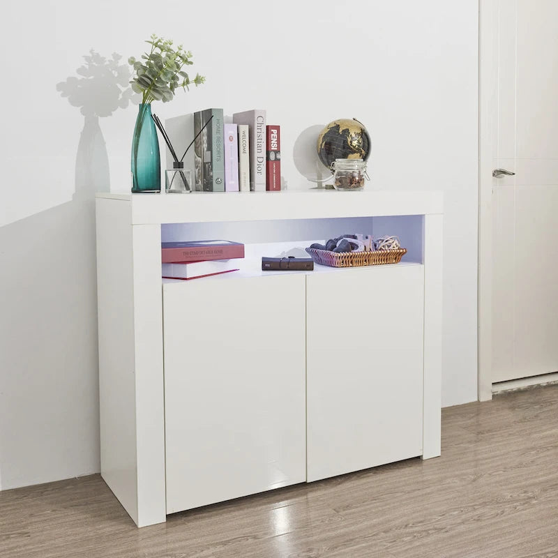 Armoire de rangement à LED 2 portes noir/blanc pour 1 à 2 personnes