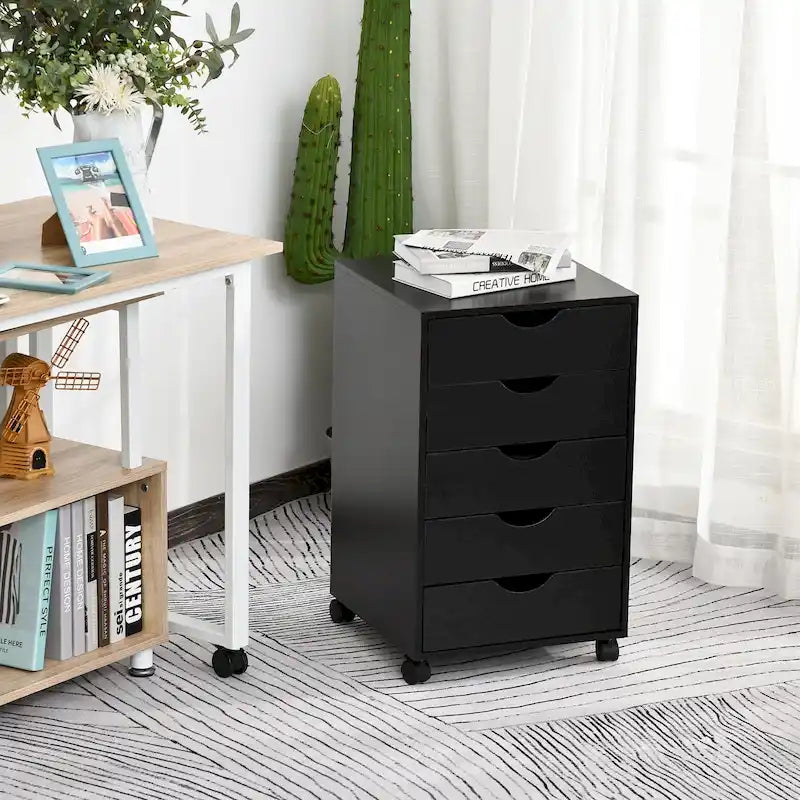 Meuble de rangement roulant à 5 tiroirs avec roulettes Noir/Brun/Blanc — 1 unité