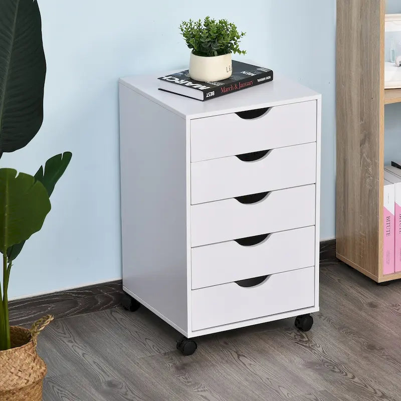 Meuble de rangement roulant à 5 tiroirs avec roulettes Noir/Brun/Blanc — 1 unité