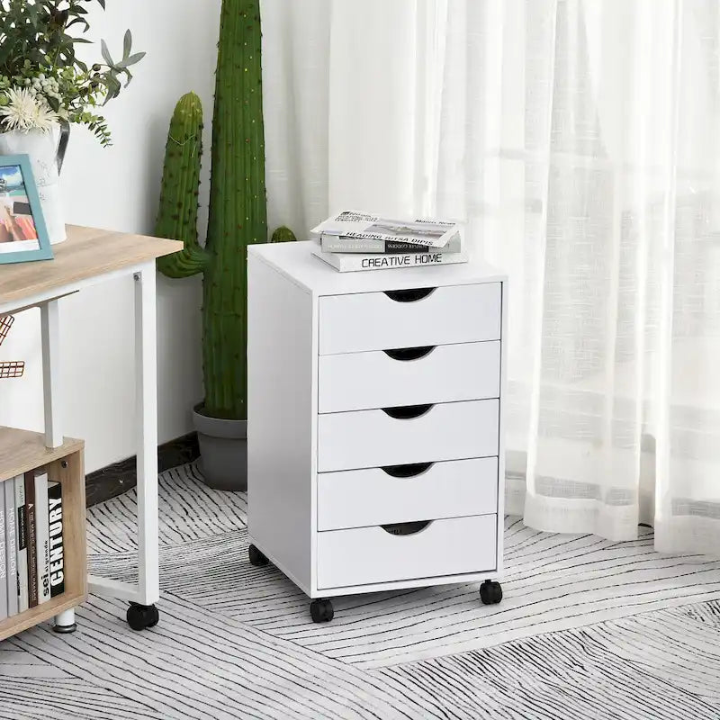 Meuble de rangement roulant à 5 tiroirs avec roulettes Noir/Brun/Blanc — 1 unité
