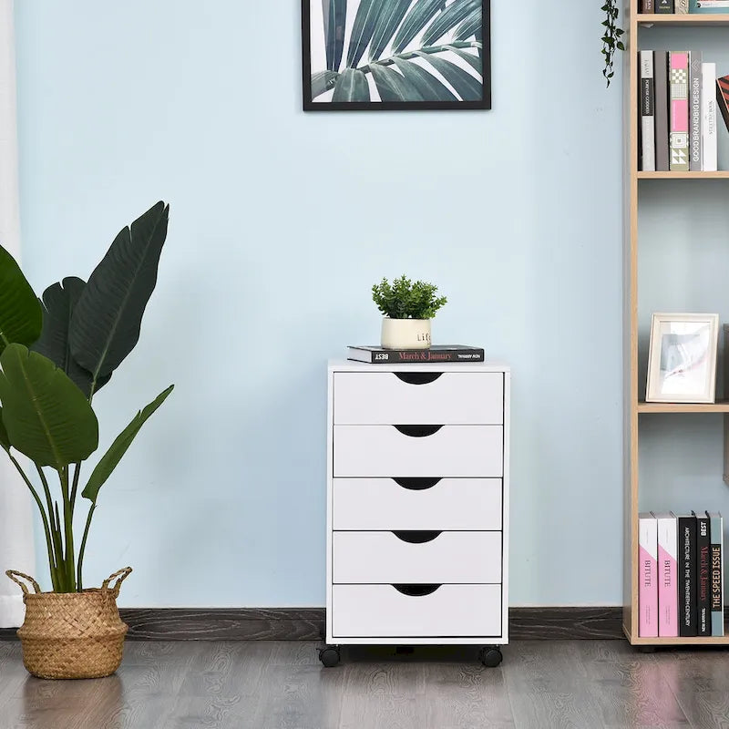 Meuble de rangement roulant à 5 tiroirs avec roulettes Noir/Brun/Blanc — 1 unité
