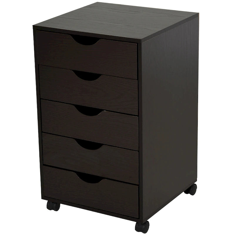 Meuble de rangement roulant à 5 tiroirs avec roulettes Noir/Brun/Blanc — 1 unité