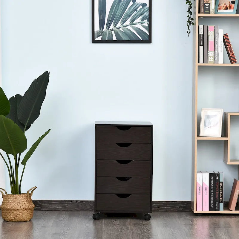 Meuble de rangement roulant à 5 tiroirs avec roulettes Noir/Brun/Blanc — 1 unité