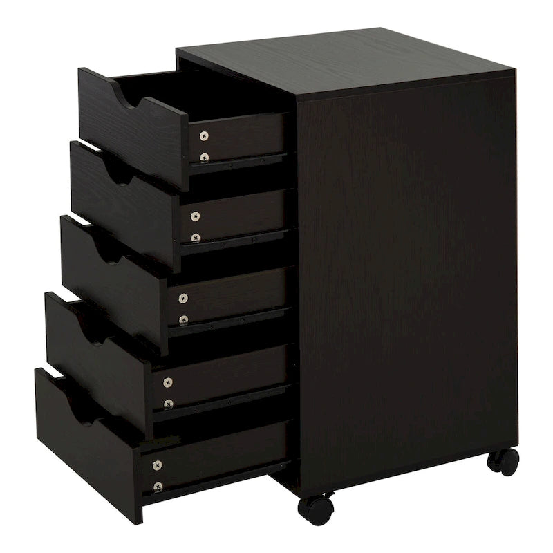 Meuble de rangement roulant à 5 tiroirs avec roulettes Noir/Brun/Blanc — 1 unité