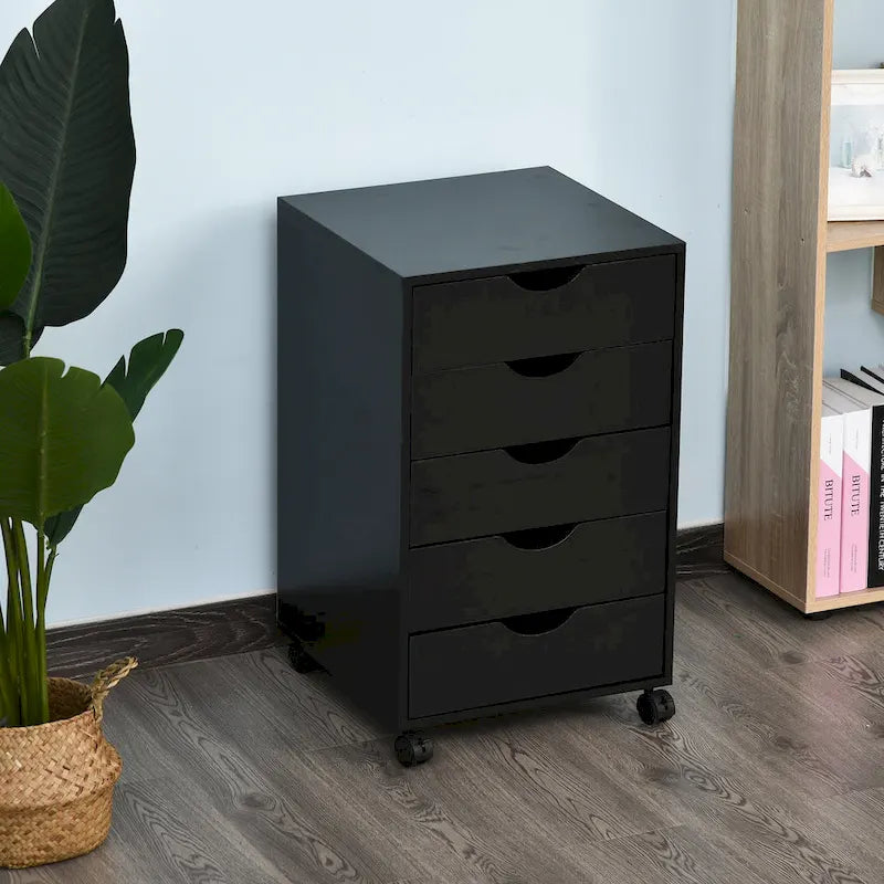 Meuble de rangement roulant à 5 tiroirs avec roulettes Noir/Brun/Blanc — 1 unité