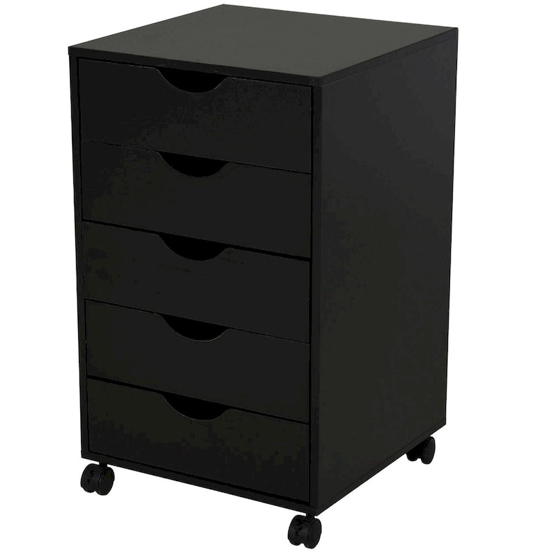 Meuble de rangement roulant à 5 tiroirs avec roulettes Noir/Brun/Blanc — 1 unité