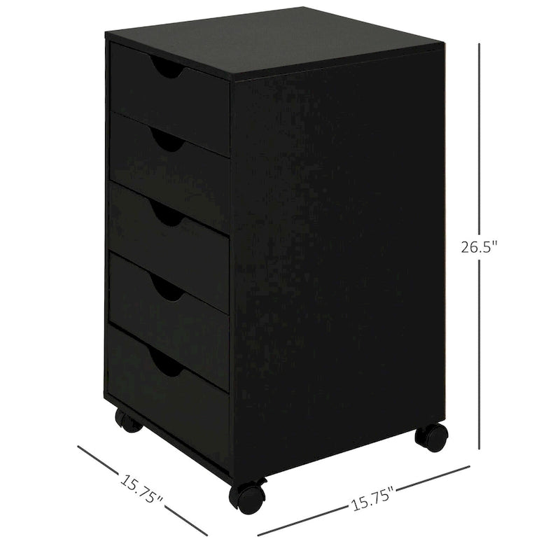 Meuble de rangement roulant à 5 tiroirs avec roulettes Noir/Brun/Blanc — 1 unité