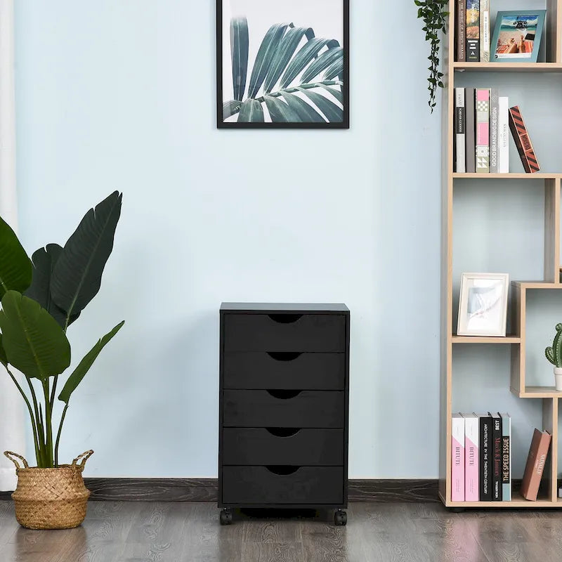 Meuble de rangement roulant à 5 tiroirs avec roulettes Noir/Brun/Blanc — 1 unité