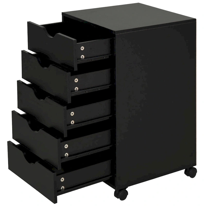Meuble de rangement roulant à 5 tiroirs avec roulettes Noir/Brun/Blanc — 1 unité