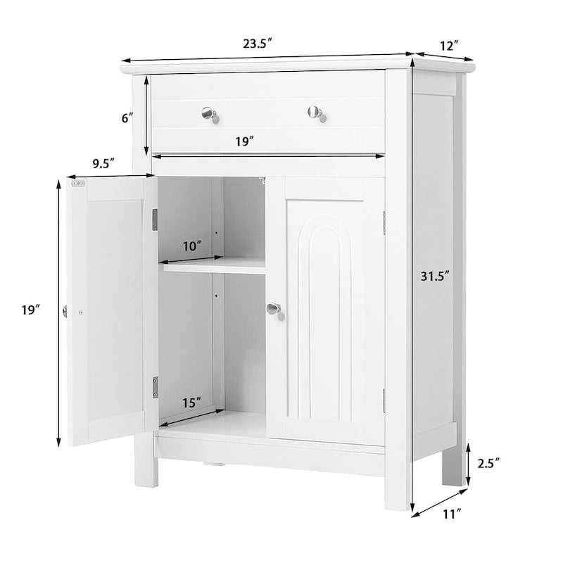 Meuble de rangement blanc autoportant avec tiroir et étagère réglable