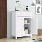 Meuble de rangement blanc autoportant avec tiroir et étagère réglable