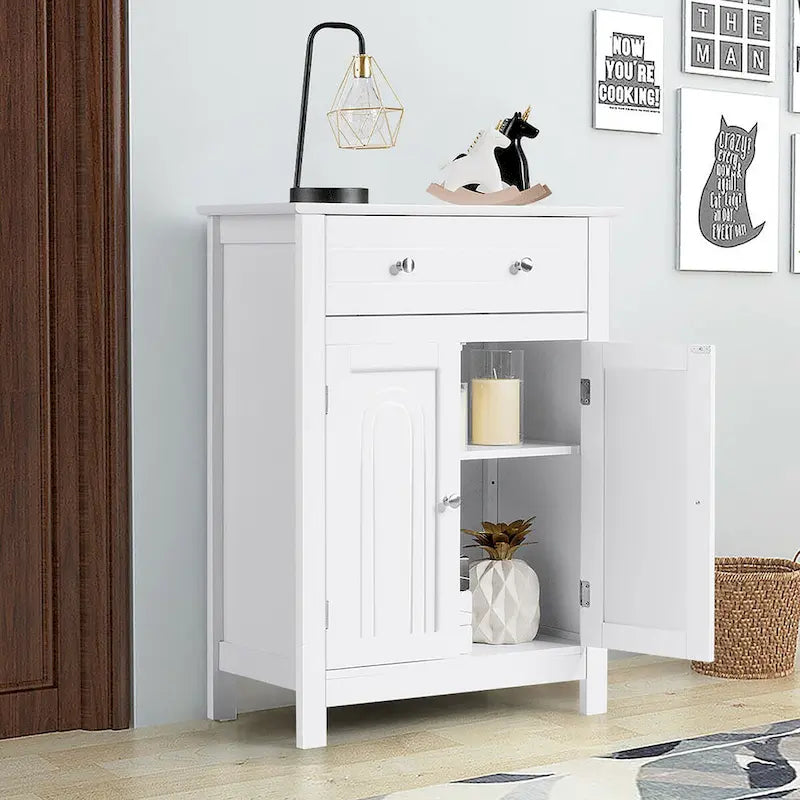 Meuble de rangement blanc autoportant avec tiroir et étagère réglable