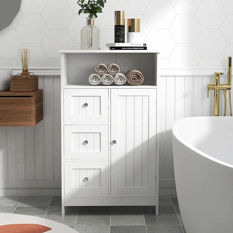 Meuble de rangement en bois à 1 étagère et 3 tiroirs, meuble de rangement pour salle de bain