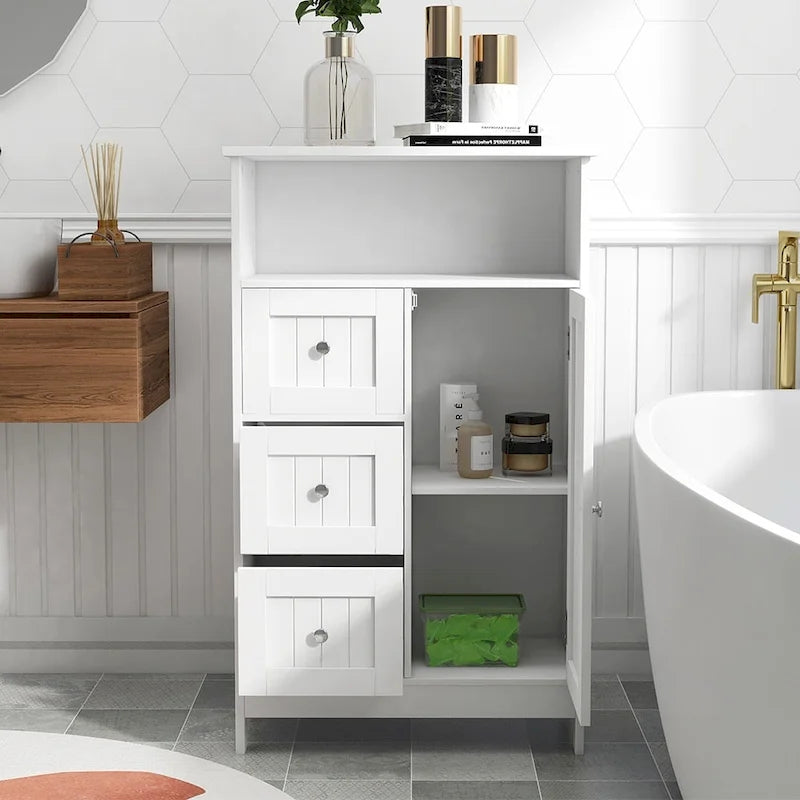 Meuble de rangement en bois à 1 étagère et 3 tiroirs, meuble de rangement pour salle de bain