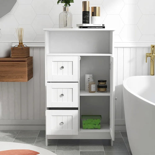 Meuble de rangement en bois à 1 étagère et 3 tiroirs, meuble de rangement pour salle de bain