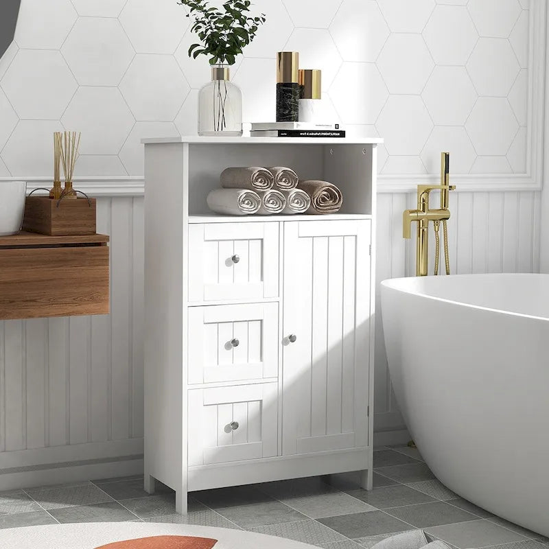 Meuble de rangement en bois à 1 étagère et 3 tiroirs, meuble de rangement pour salle de bain