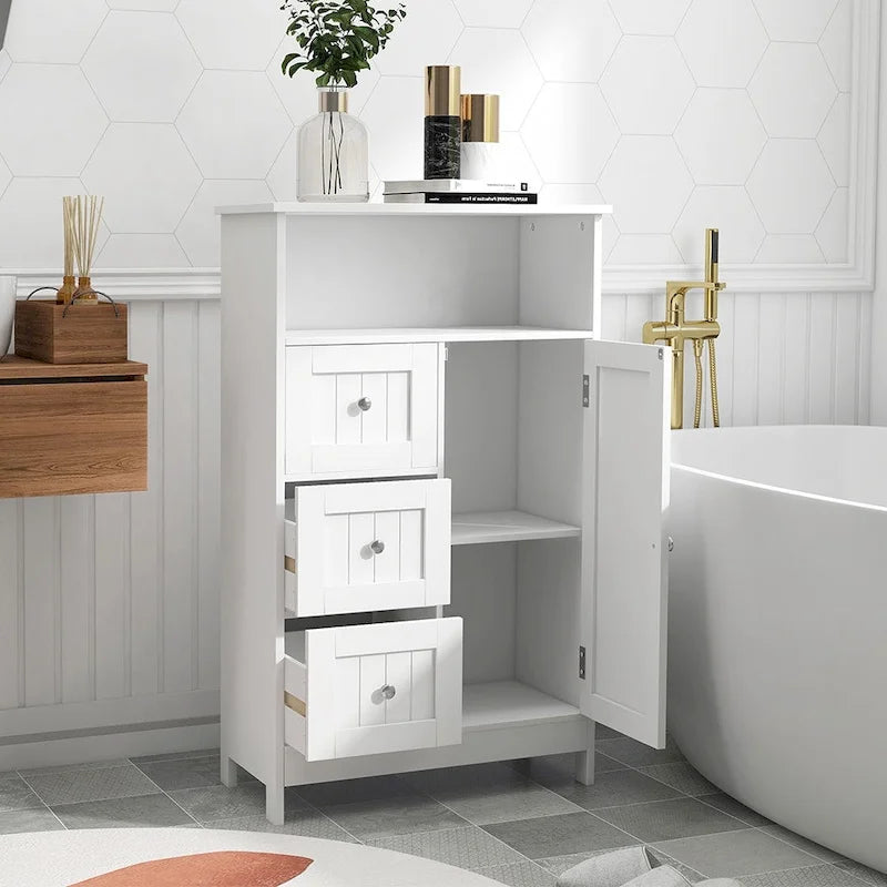 Meuble de rangement en bois à 1 étagère et 3 tiroirs, meuble de rangement pour salle de bain
