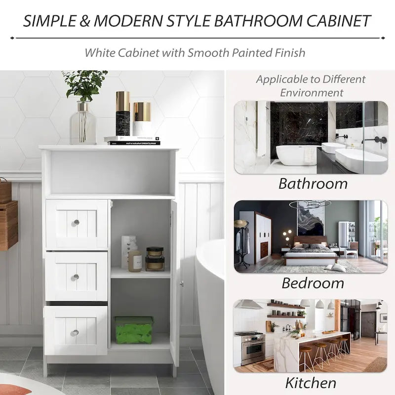 Meuble de rangement en bois à 1 étagère et 3 tiroirs, meuble de rangement pour salle de bain