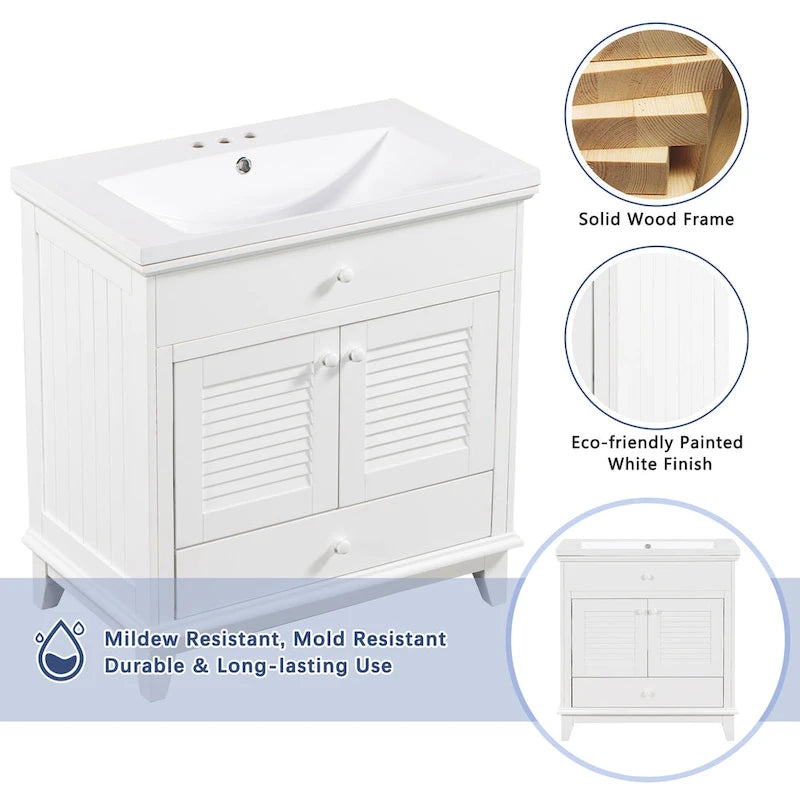 Meuble sous-vasque de salle de bain à porte à volet blanc et lavabo simple