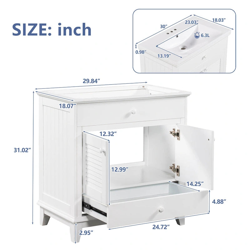 Meuble sous-vasque de salle de bain à porte à volet blanc et lavabo simple