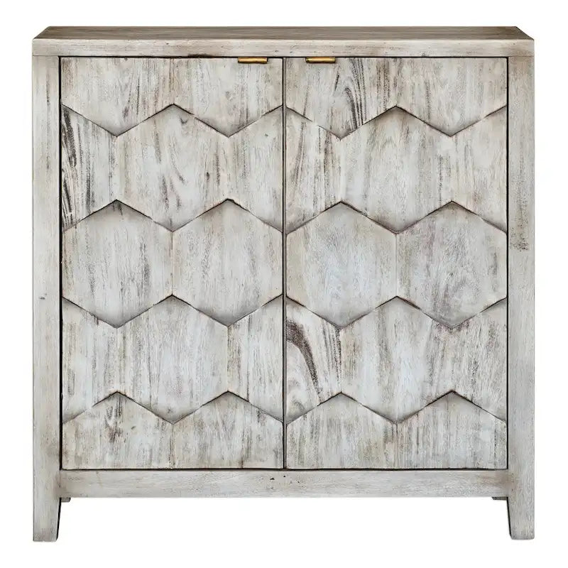 Meuble console à 2 portes Honeycomb, couleur ivoire fumé