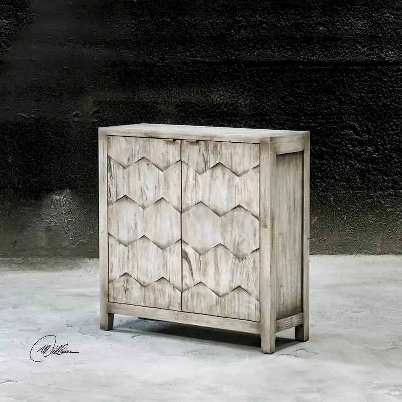 Meuble console à 2 portes Honeycomb, couleur ivoire fumé