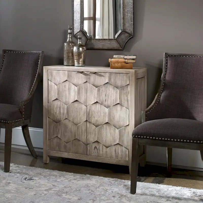 Meuble console à 2 portes Honeycomb, couleur ivoire fumé