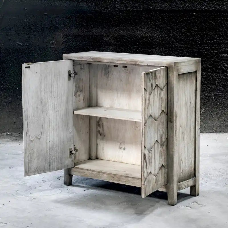Meuble console à 2 portes Honeycomb, couleur ivoire fumé