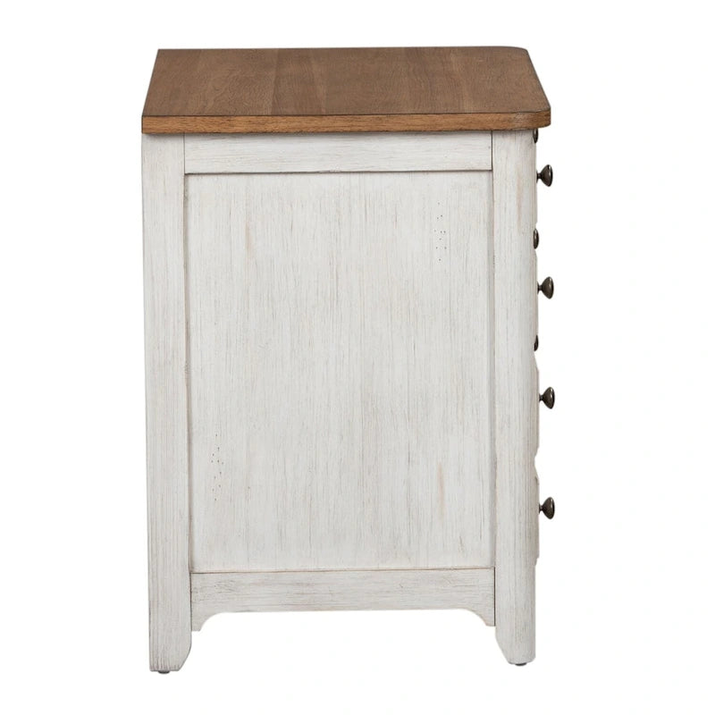 Classeur latéral à 2 tiroirs blanc antique et châtaigne