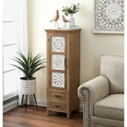 Meuble de rangement étroit 2 tiroirs 1 porte en bois naturel/blanc vieilli, 48,3" de haut – 1 personne