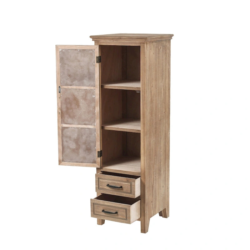 Meuble de rangement étroit 2 tiroirs 1 porte en bois naturel/blanc vieilli, 48,3" de haut – 1 personne