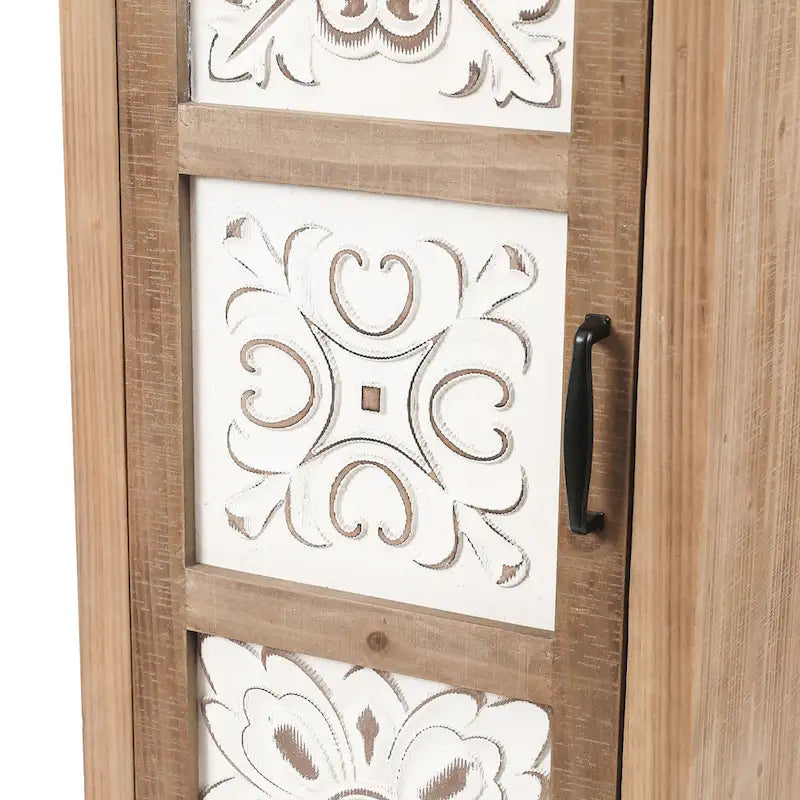 Meuble de rangement étroit 2 tiroirs 1 porte en bois naturel/blanc vieilli, 48,3" de haut – 1 personne