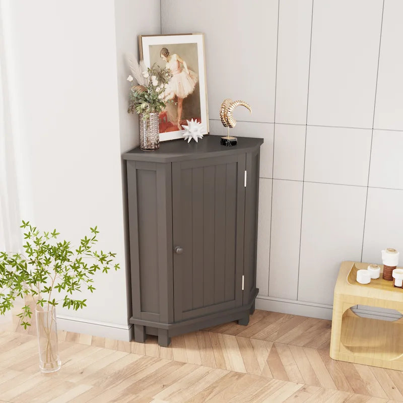 Meuble de rangement d'angle avec étagère, 2 tablettes, noir/marron et blanc
