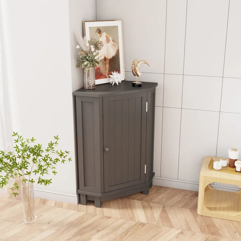 Meuble de rangement d'angle avec étagère, 2 tablettes, noir/marron et blanc