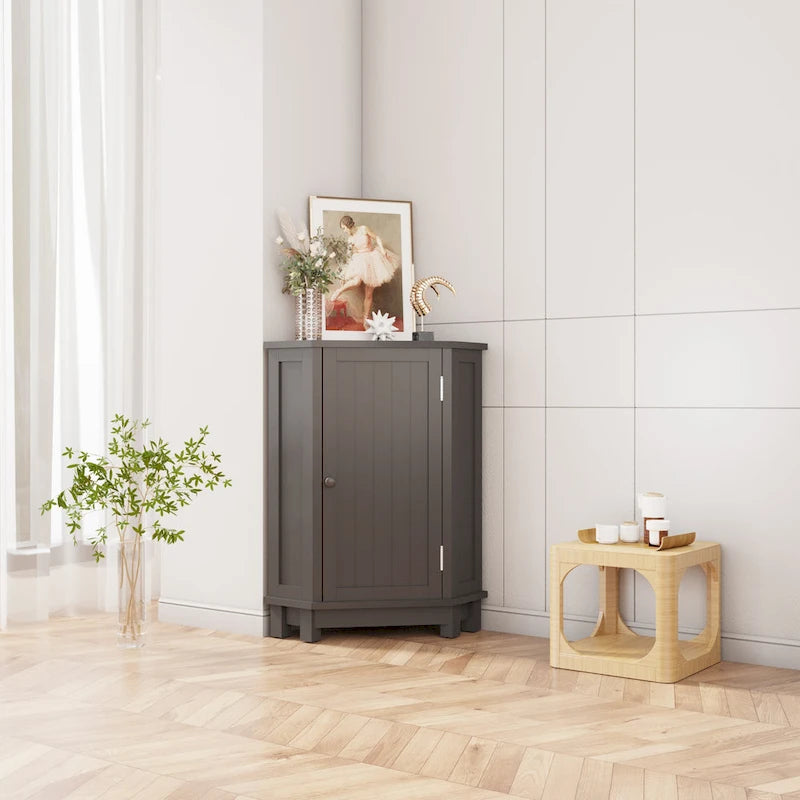 Meuble de rangement d'angle avec étagère, 2 tablettes, noir/marron et blanc