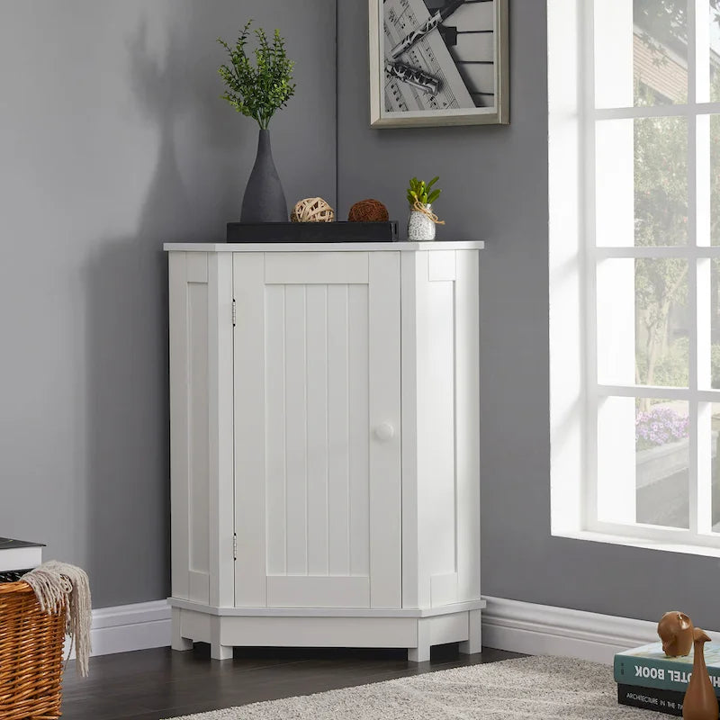 Meuble de rangement d'angle avec étagère, 2 tablettes, noir/marron et blanc