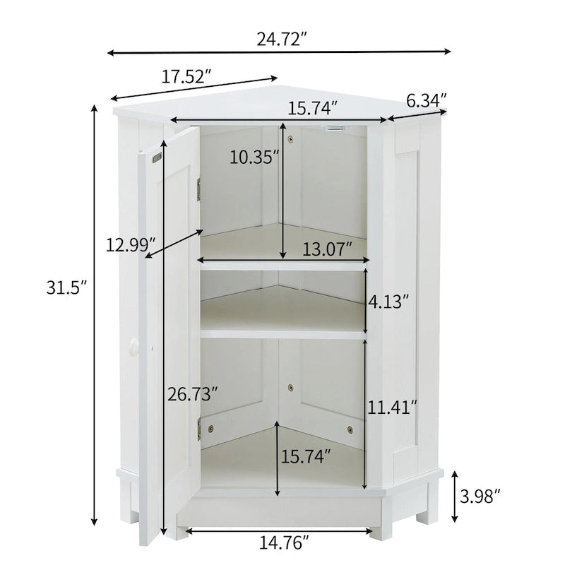 Meuble de rangement d'angle avec étagère, 2 tablettes, noir/marron et blanc