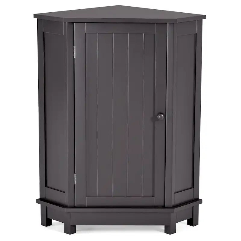 Meuble de rangement d'angle avec étagère, 2 tablettes, noir/marron et blanc