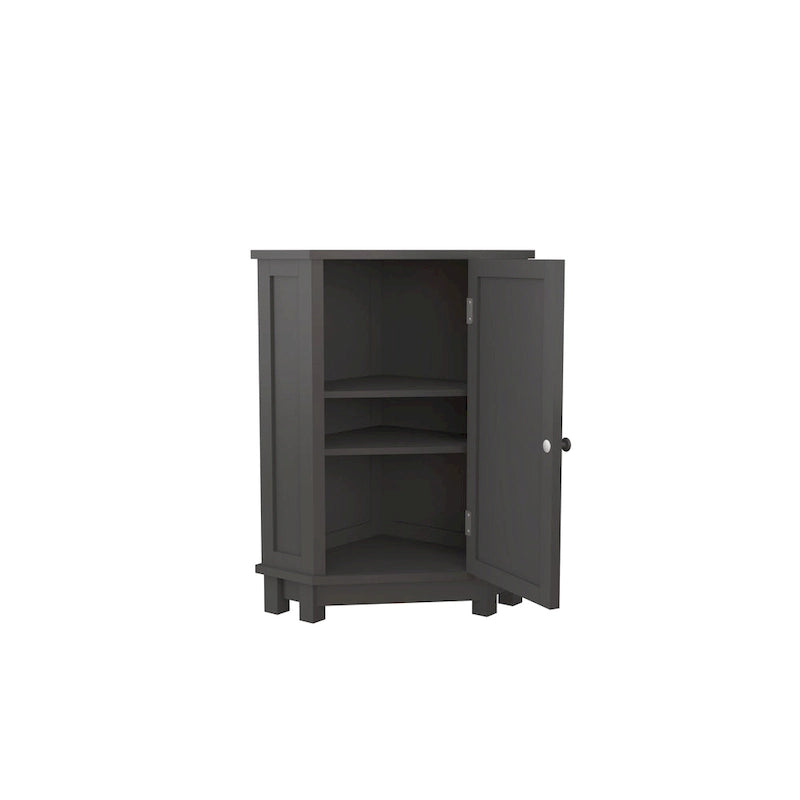 Meuble de rangement d'angle avec étagère, 2 tablettes, noir/marron et blanc