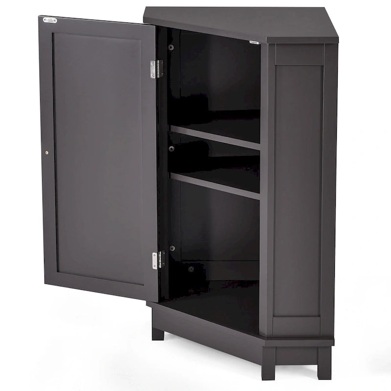 Meuble de rangement d'angle avec étagère, 2 tablettes, noir/marron et blanc