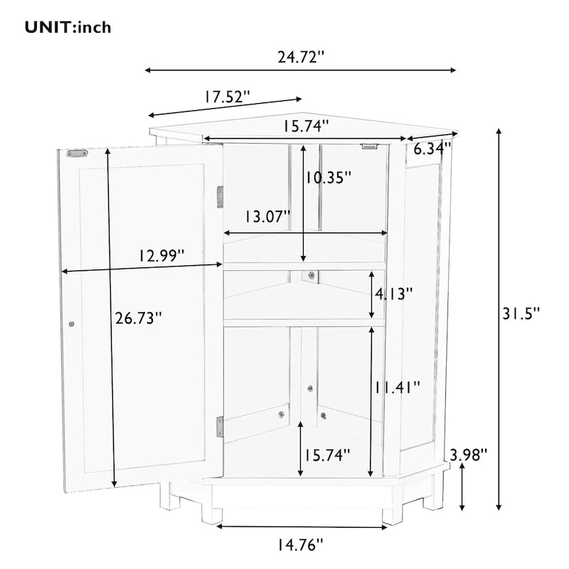 Meuble de rangement d'angle avec étagère, 2 tablettes, noir/marron et blanc