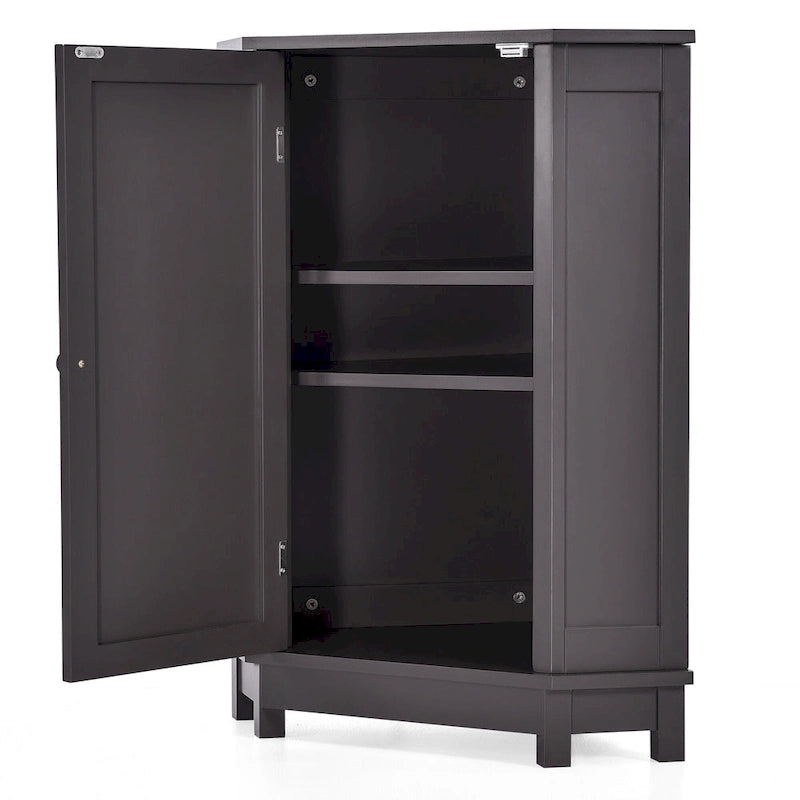 Meuble de rangement d'angle avec étagère, 2 tablettes, noir/marron et blanc