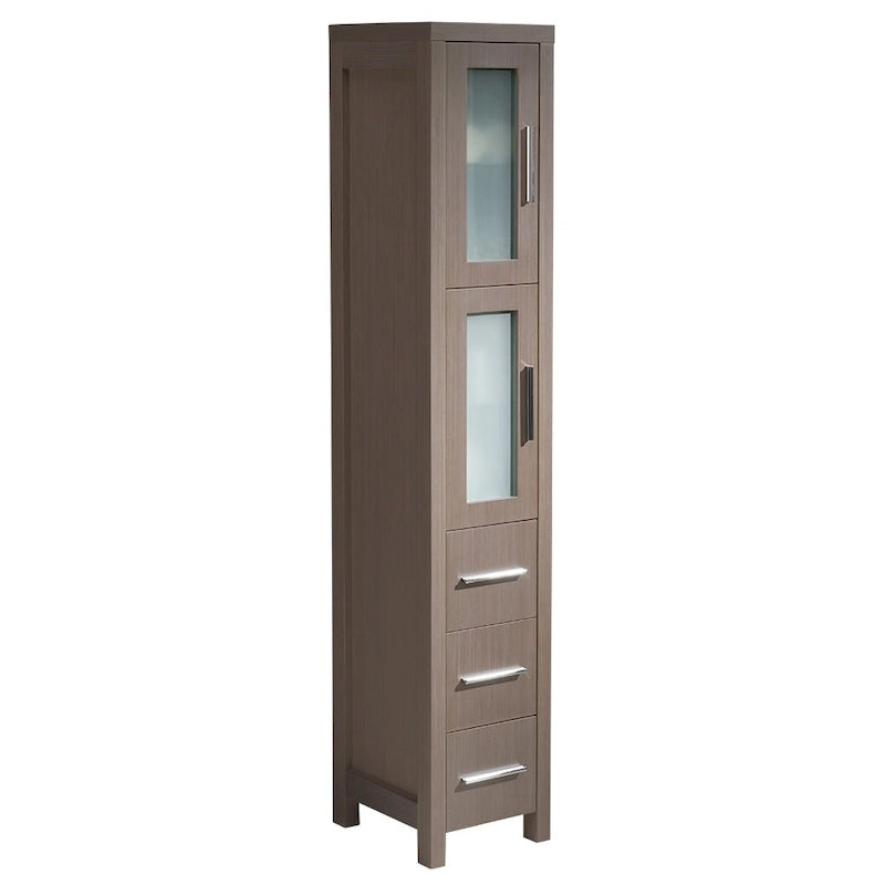 Colonne de salle de bain autoportante de 173 cm de hauteur, blanche, avec portes en verre dépoli