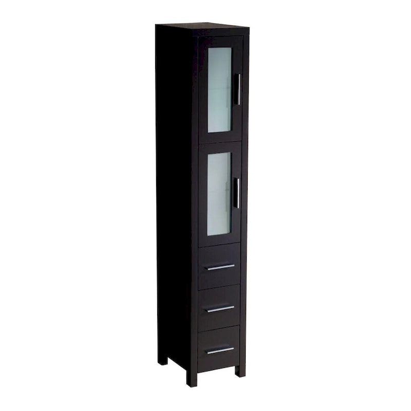 Colonne de salle de bain autoportante de 173 cm de hauteur, blanche, avec portes en verre dépoli