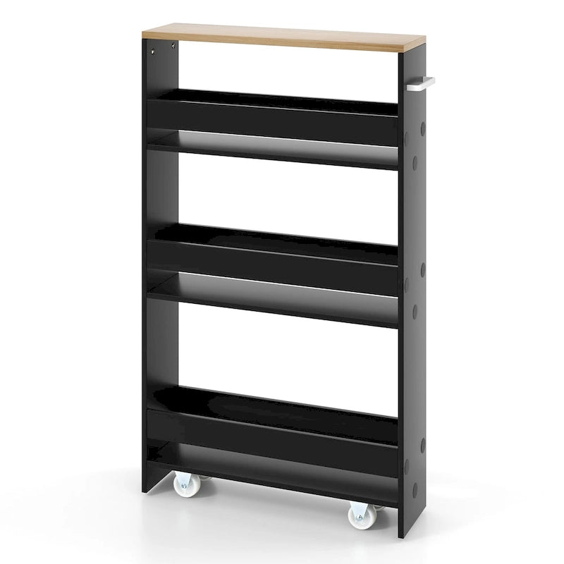 Chariot de rangement roulant mince à 4 niveaux – Blanc / Noir / Gris / Blanc cassé, assemblage par 1 personne