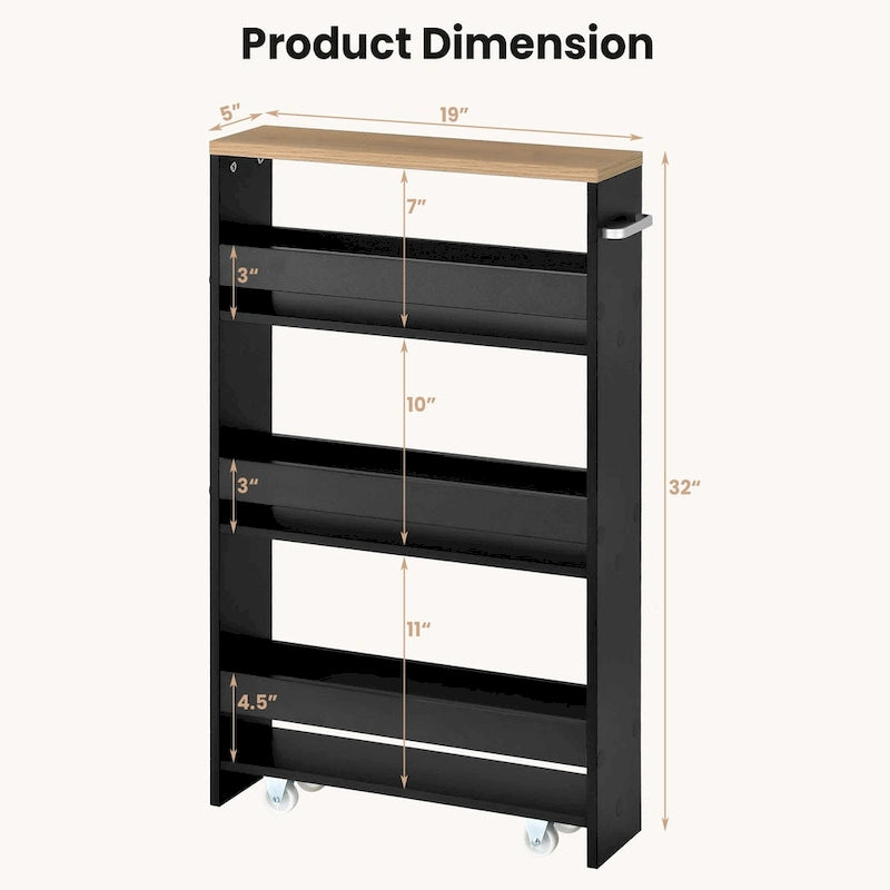 Chariot de rangement roulant mince à 4 niveaux – Blanc / Noir / Gris / Blanc cassé, assemblage par 1 personne