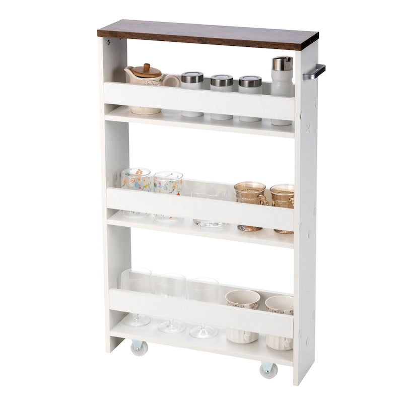 Chariot de rangement roulant mince à 4 niveaux – Blanc / Noir / Gris / Blanc cassé, assemblage par 1 personne